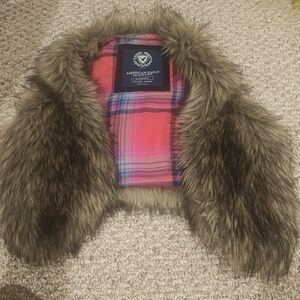 American Eagle Outfitters Kids Faux Fur Cape - Brown and Pink